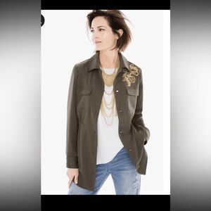 Chico's black label Green Shacket button down tunic size 00- X small